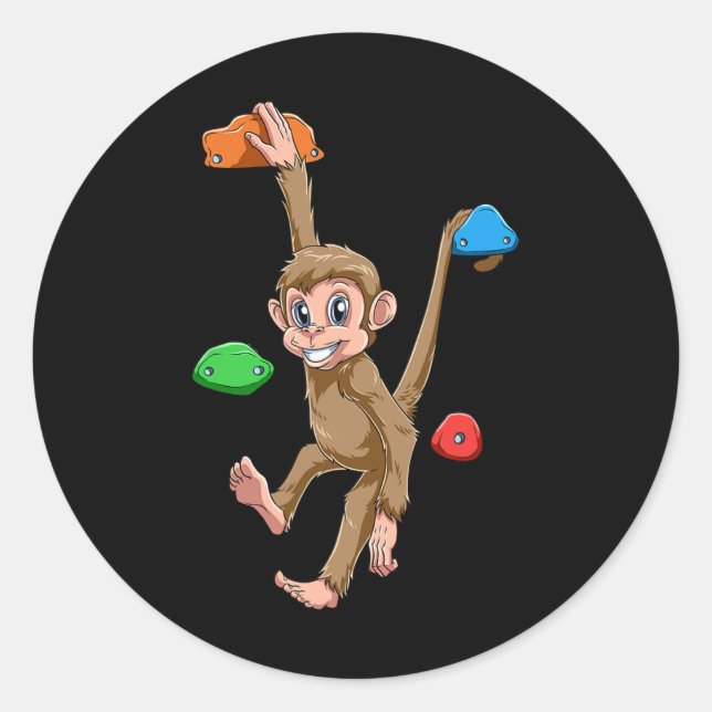 Funny Bouldering And Rock Climbing Monkey  Classic Round Sticker (Front)