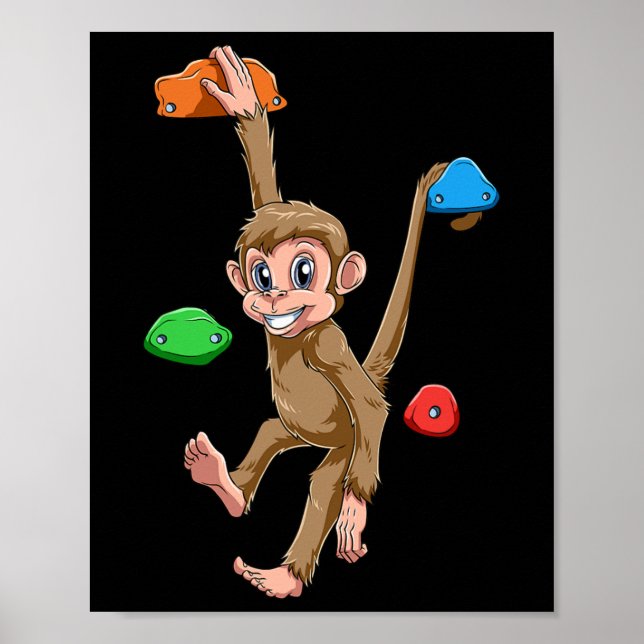 Funny Bouldering And Rock Climbing Monkey  Poster (Front)