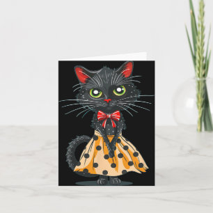 Funny Bow Cat In Polka Dot Dress Card