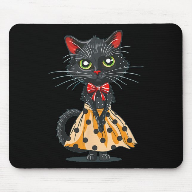 Funny Bow Cat In Polka Dot Dress  Mouse Mat (Front)