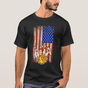 Funny Bowler Vintage American Flag Bowling Team T-Shirt