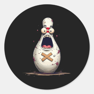Funny Bowlers Scared Bowling Pin Graphic For Men W Classic Round Sticker