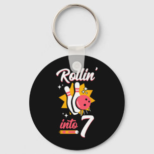 Funny Bowling 7th Birthday Rollin' Into 7  Key Ring