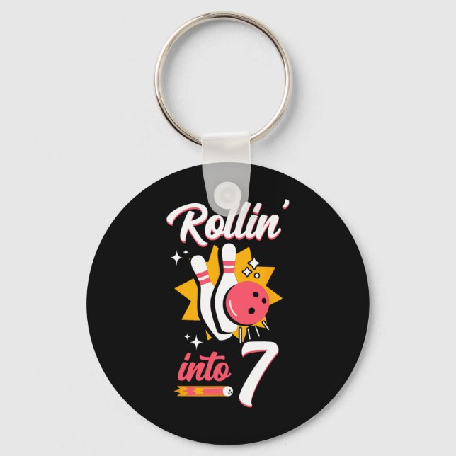 Funny Bowling 7th Birthday Rollin' Into 7  Key Ring (Front)