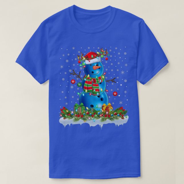 Funny Bowling Ball Snowman Xmas Lights Bowling Chr T-Shirt (Design Front)