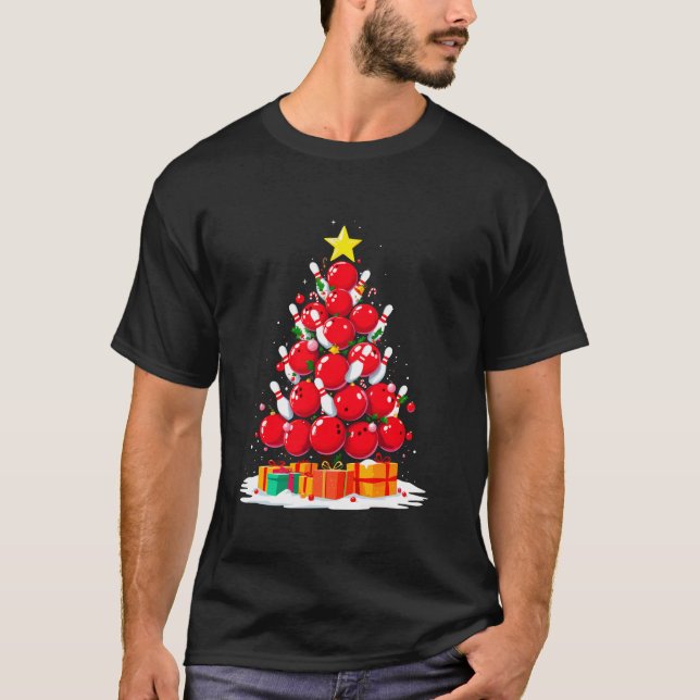 Funny Bowling Balls Christmas Tree Xmas Bowling Lo T-Shirt (Front)