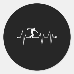 Funny Bowling Bowler Player Heartbeat Heart Pulse Classic Round Sticker