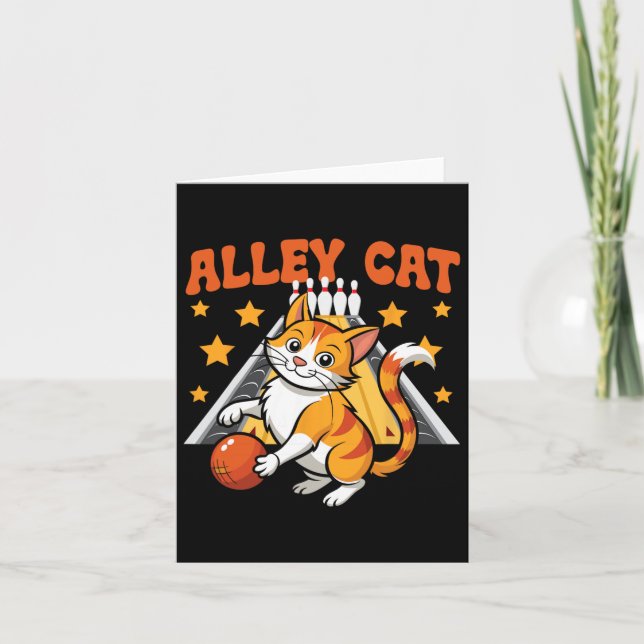 Funny Bowling Cat Pun Alley Cat  Card (Front)