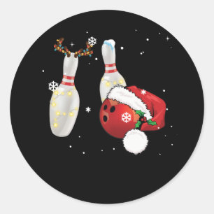 Funny Bowling Christmas Santa Hat Xmas Lights Classic Round Sticker