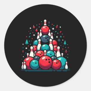 Funny Bowling Christmas Tree For Men Women Bowler Classic Round Sticker