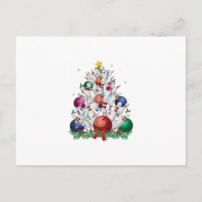 funny bowling christmas tree light xmas sport love holiday postcard (Front)