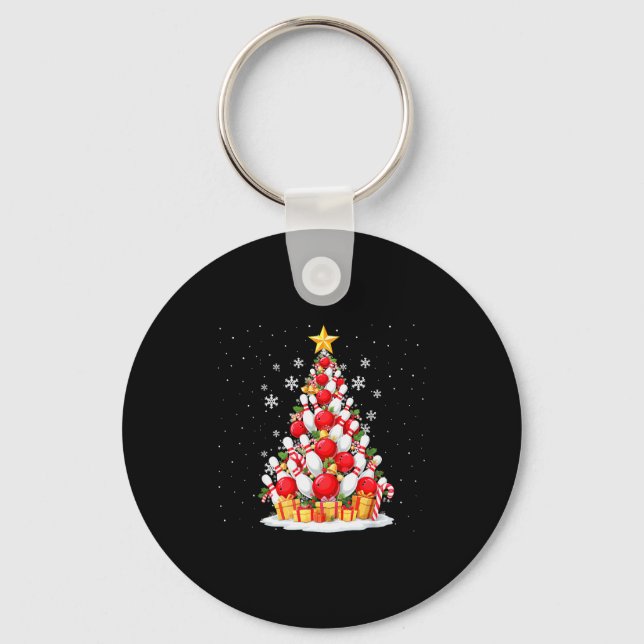 Funny Bowling Christmas Tree Lights Xmas For Men & Key Ring (Front)