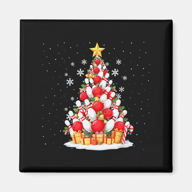 Funny Bowling Christmas Tree Lights Xmas For Men & Magnet (Front)