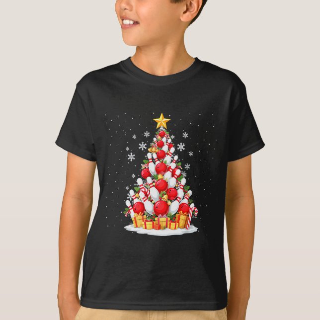 Funny Bowling Christmas Tree Lights Xmas For Men & T-Shirt (Front)