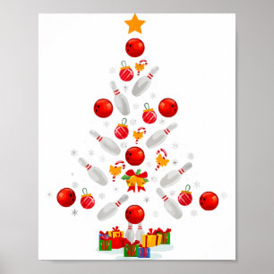 Funny Bowling Christmas Tree Lights Xmas For Men W Poster