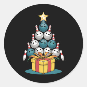 Funny Bowling Christmas Tree Lights Xmas Gifts Classic Round Sticker