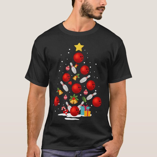 Funny Bowling Christmas Tree Lights Xmas Gifts For T-Shirt (Front)