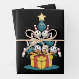 Funny Bowling Christmas Tree Lights Xmas Gifts  Wrapping Paper Sheet
