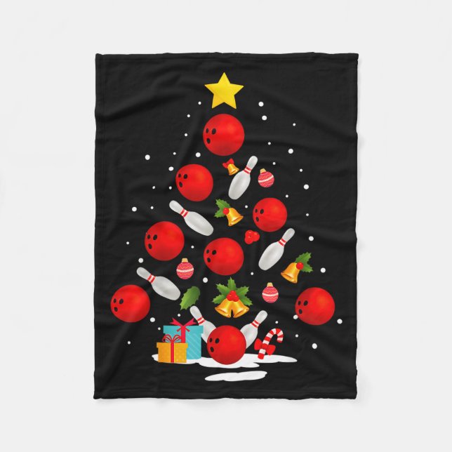 Funny Bowling Christmas Tree Lights Xmas Men Women Fleece Blanket (Front)