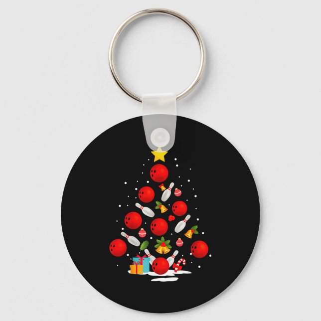 Funny Bowling Christmas Tree Lights Xmas Men Women Key Ring (Front)