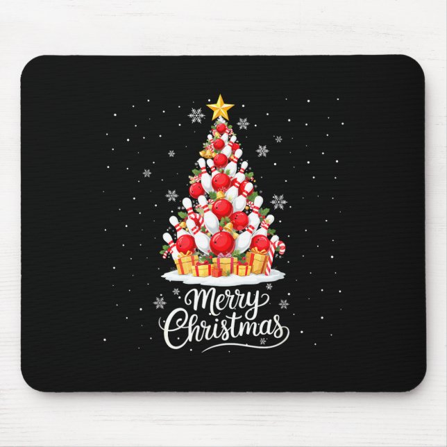 Funny Bowling Christmas Tree Lights Xmas Men Women Mouse Mat (Front)