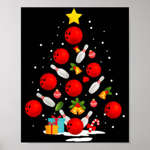 Funny Bowling Christmas Tree Lights Xmas Men Women Poster