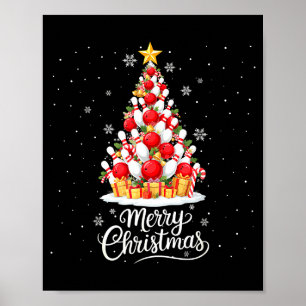Funny Bowling Christmas Tree Lights Xmas Men Women Poster