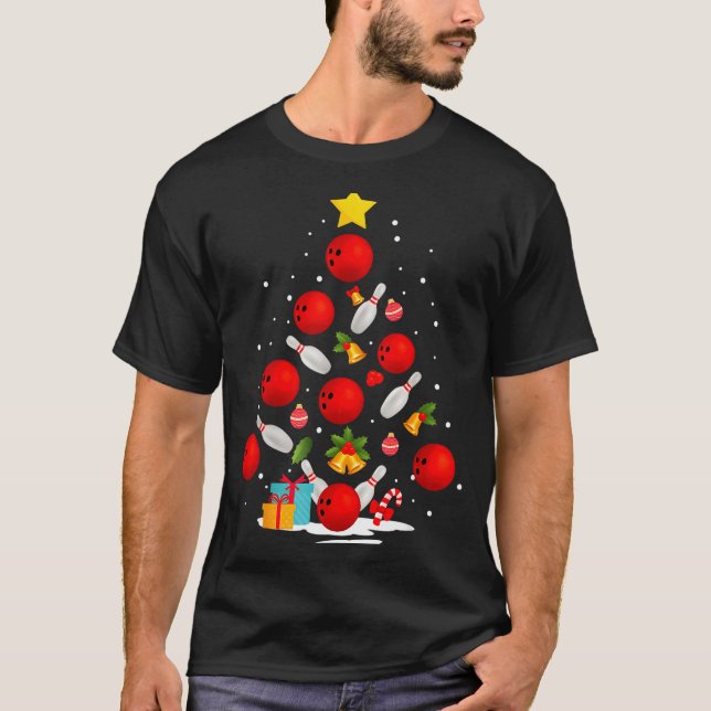 Funny Bowling Christmas Tree Lights Xmas Men Women T-Shirt (Front)