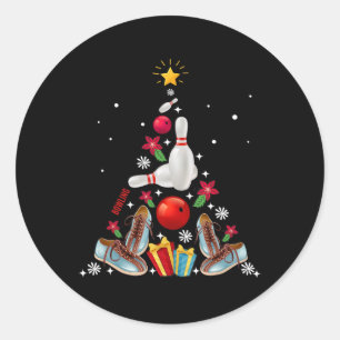 Funny Bowling Christmas Tree Ornament Decor Merry Classic Round Sticker