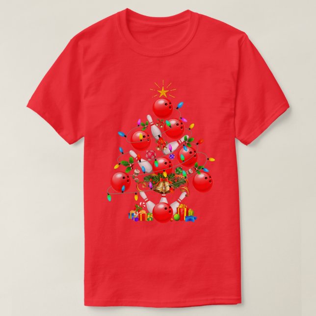 Funny Bowling Christmas Tree Xmas Lights Sport Men T-Shirt (Design Front)