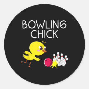 Funny Bowling Gift Women Cute Bowling Chick Sports Classic Round Sticker