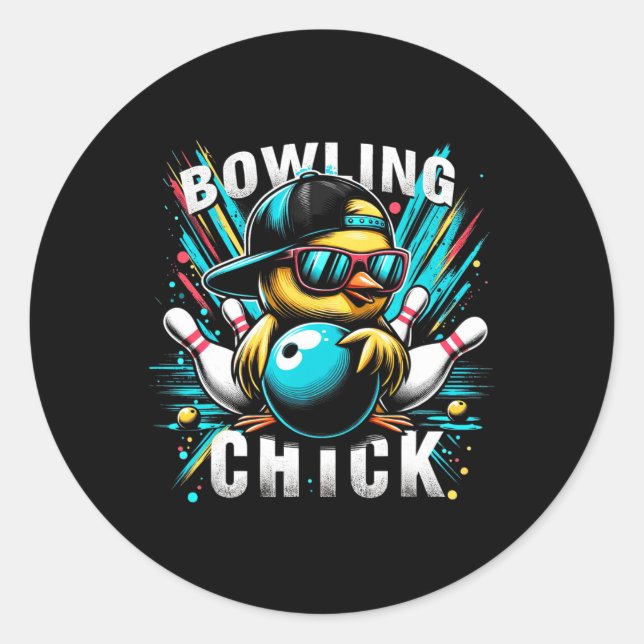 Funny Bowling Gifts Cute Or Bowling Chick Sports  Classic Round Sticker (Front)