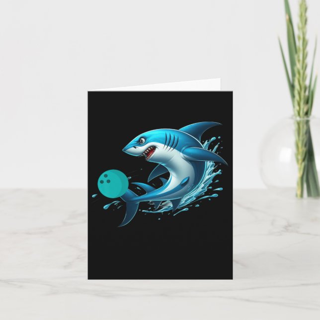 Funny Bowling Graphic Bowling Shark Playing Bowlin Card (Front)