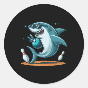 Funny Bowling Graphic Shark Bowling Design Funny B Classic Round Sticker