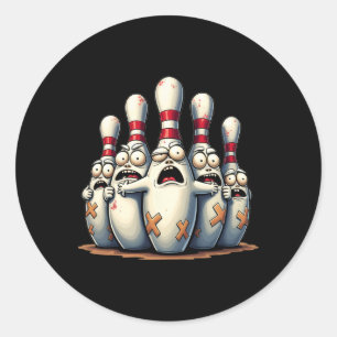Funny Bowling Lover Bowlers Scared Pin Graphic For Classic Round Sticker