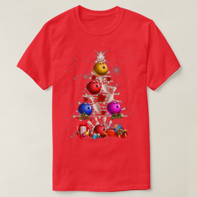 Funny Bowling Lovers Christmas Tree T T-Shirt (Design Front)