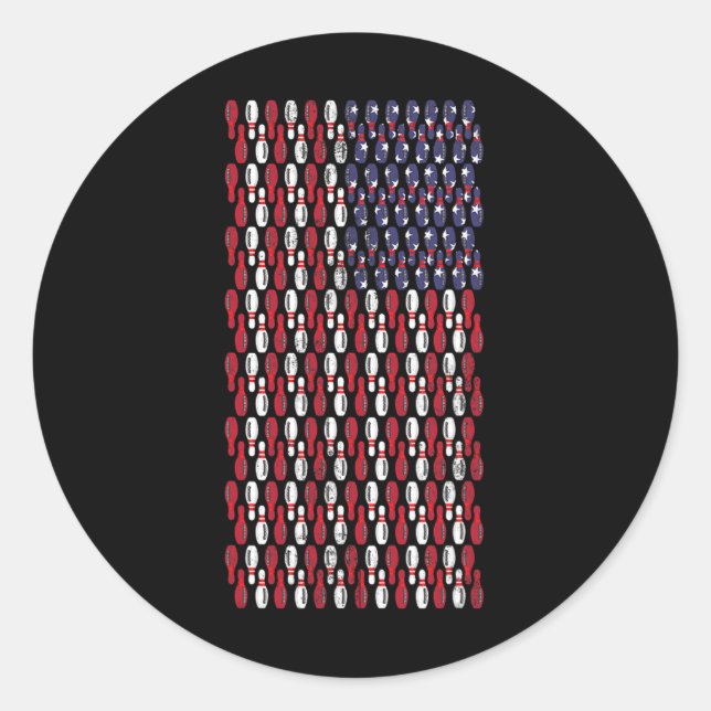 Funny Bowling Pin American Flag Design  Classic Round Sticker (Front)