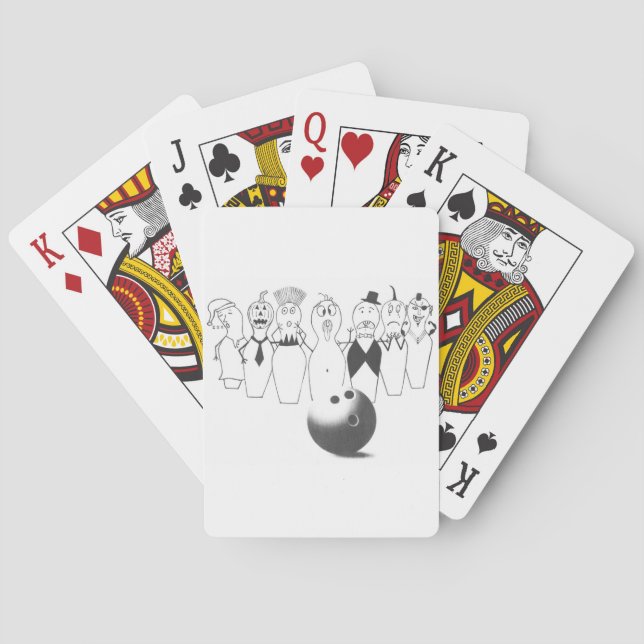 Funny bowling pin characters playing cards (Back)