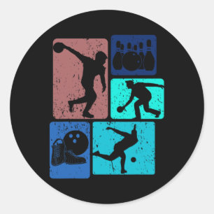 Funny Bowling Player Bowler Vintage Bowl Game Enth Classic Round Sticker