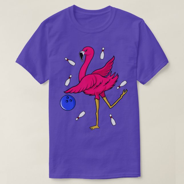Funny Bowling Player Flamingo Cool Tropical Pink B T-Shirt (Design Front)