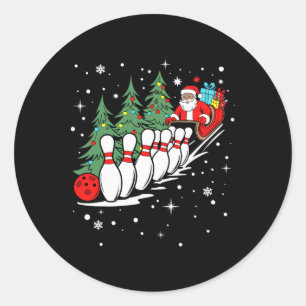 Funny Bowling Player Xmas Lights Santa Bowling Chr Classic Round Sticker