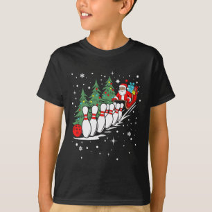 Funny Bowling Player Xmas Lights Santa Bowling Chr T-Shirt