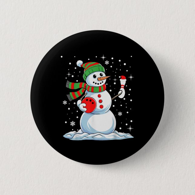 Funny Bowling Player Xmas Lights Snow Bowling Chri 6 Cm Round Badge (Front)