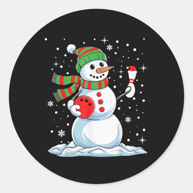 Funny Bowling Player Xmas Lights Snow Bowling Chri Classic Round Sticker (Front)