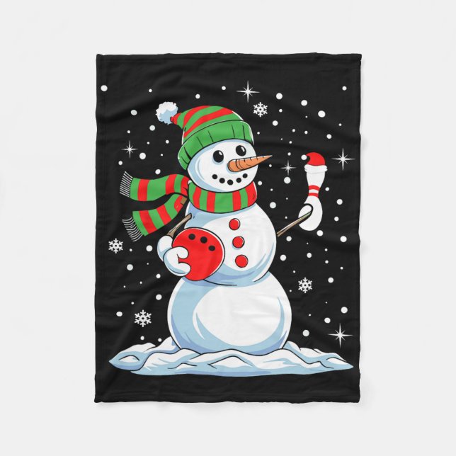 Funny Bowling Player Xmas Lights Snow Bowling Chri Fleece Blanket (Front)