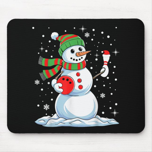 Funny Bowling Player Xmas Lights Snow Bowling Chri Mouse Mat (Front)