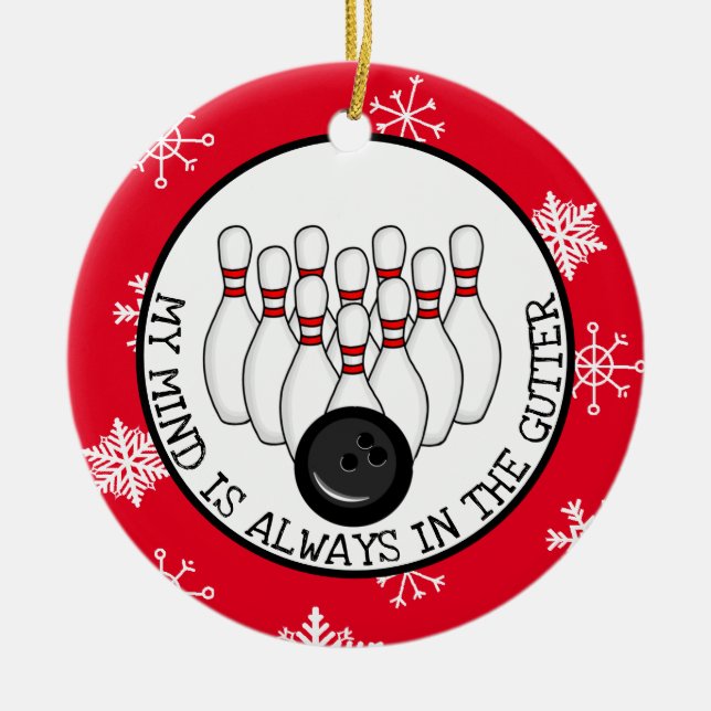 Funny Bowling Pun Christmas   Ceramic Tree Decoration (Front)