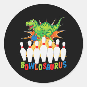 Funny Bowling Pun T-rex Dinosaur Bowlosaurus  Classic Round Sticker
