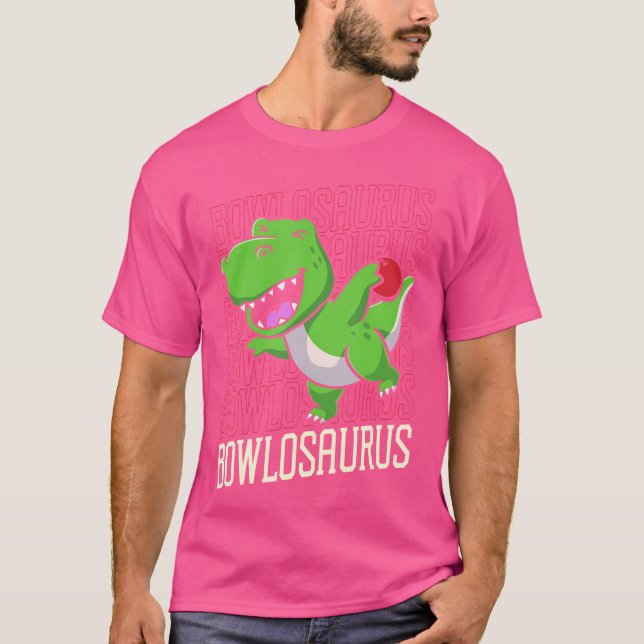Funny Bowling Pun T-Rex Dinosaur Bowlosaurus T-Shirt (Front)