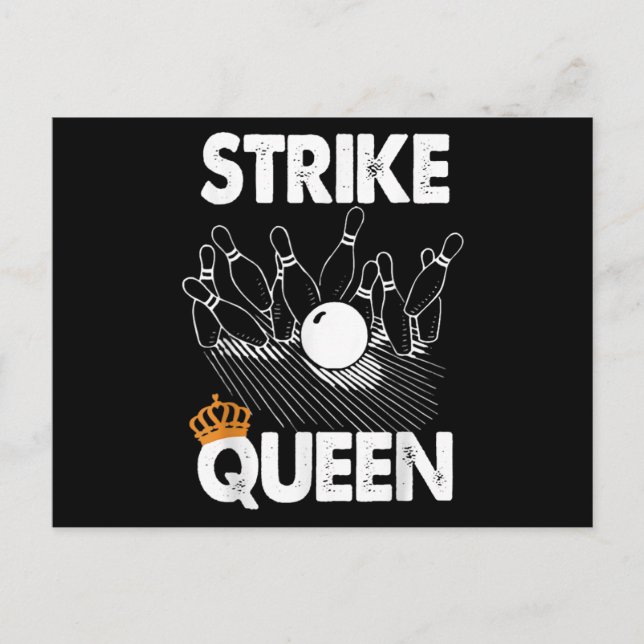 Funny Bowling Strike Queen Tee Shirt Men Women Invitation Postcard (Front)